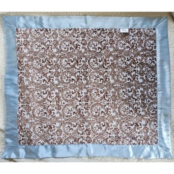 Boys Security Blanket Swankie Blankie Small Lovey Blue Brown Toile 28x33 USA - Picture 1 of 8